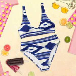 Recycelter Allover High Waist Bikini - Telas de Lengua / Ikat Blau