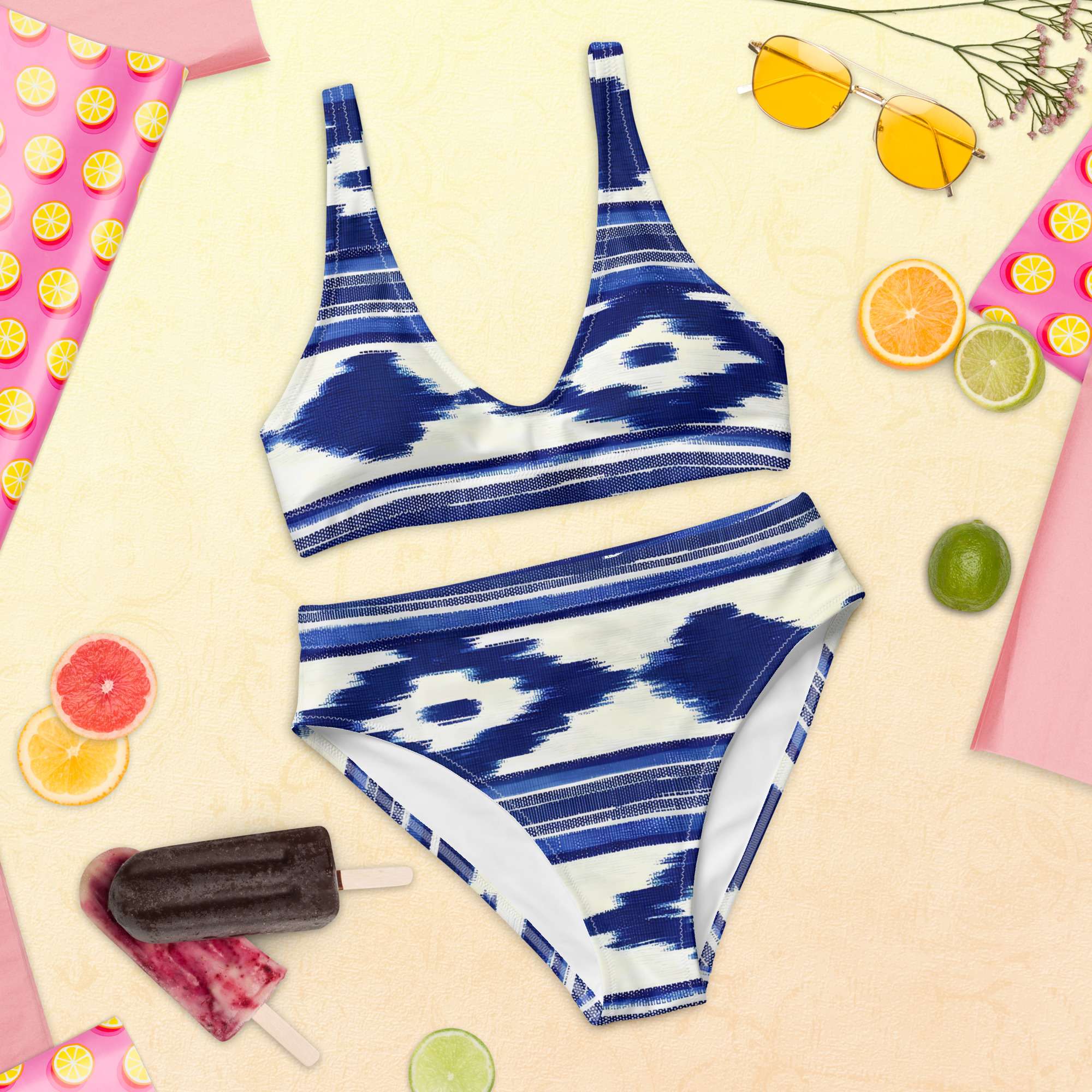 Recycelter Allover High Waist Bikini - Telas de Lengua / Ikat Blau Recycelter Allover High Waist Bikini - Telas de Lengua / Ikat Blau