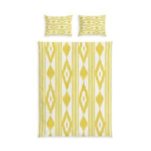Meditating Monk Duvet Cover | Cotton Bed Set - Mallorca Design Yellow, Tongue Design, Ikat
