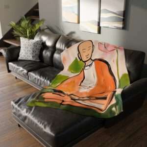 Meditating Figure Blanket | Abstract Zen Art Microfiber Throw