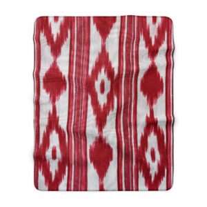 Red Ikat Sherpa Blanket Cozy Boho Fleece Throw for Living Room