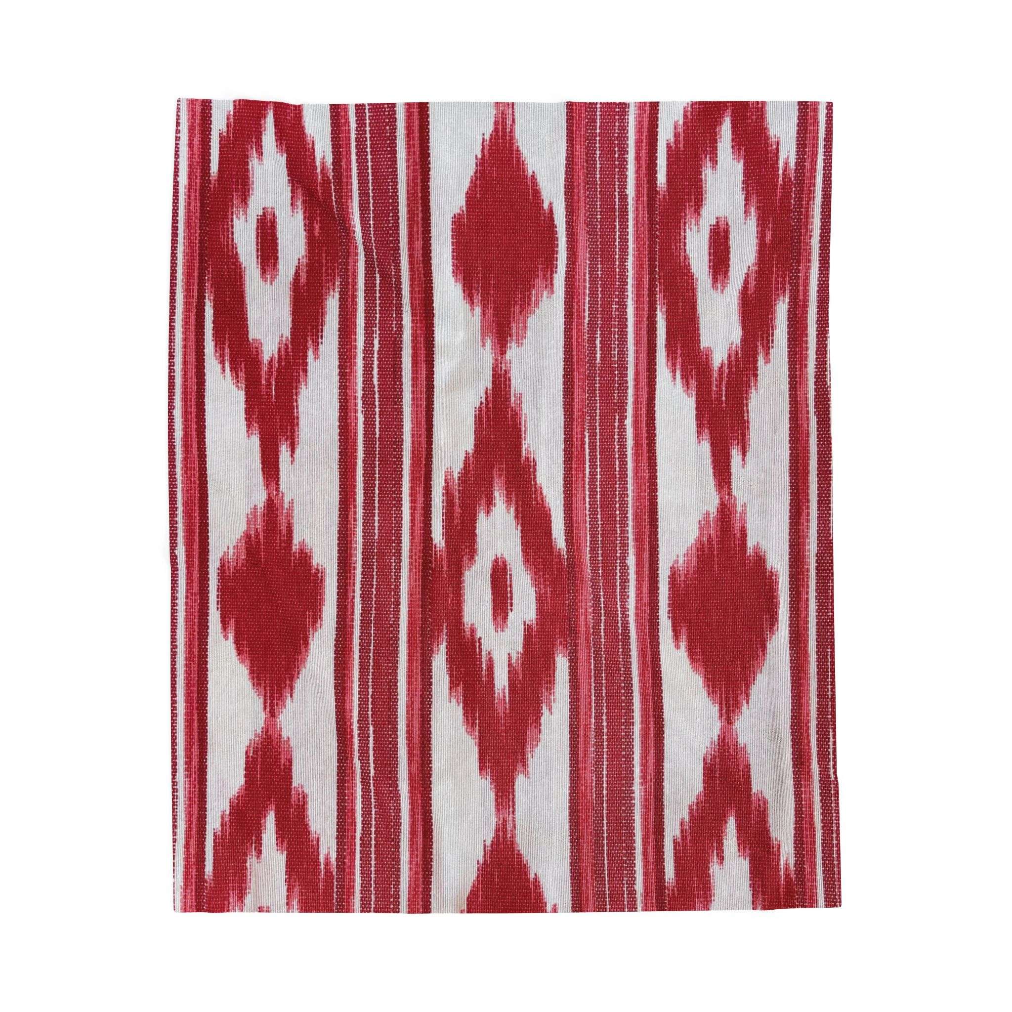 Velveteen Plush Blanket - Mallorca Ikat Design Red Velveteen Plush Blanket - Mallorca Ikat Design Red