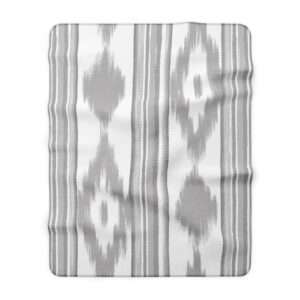 Grey Ikat Sherpa Blanket Cozy Boho Fleece Throw for Living Room
