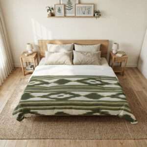 Green Ikat Stripe Cotton Comforter | Southwestern Geometric Bedding - Design from Mallorca