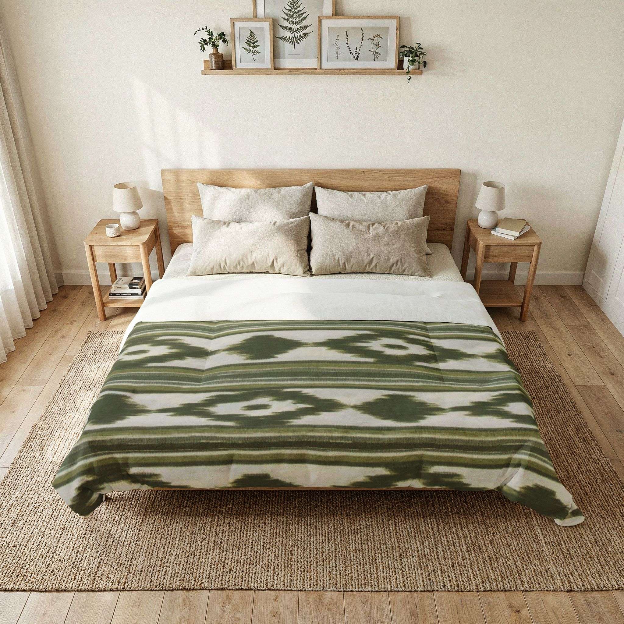 Green Ikat Stripe Cotton Comforter | Southwestern Geometric Bedding - Design from Mallorca Green Ikat Stripe Cotton Comforter | Southwestern Geometric Bedding - Design from Mallorca
