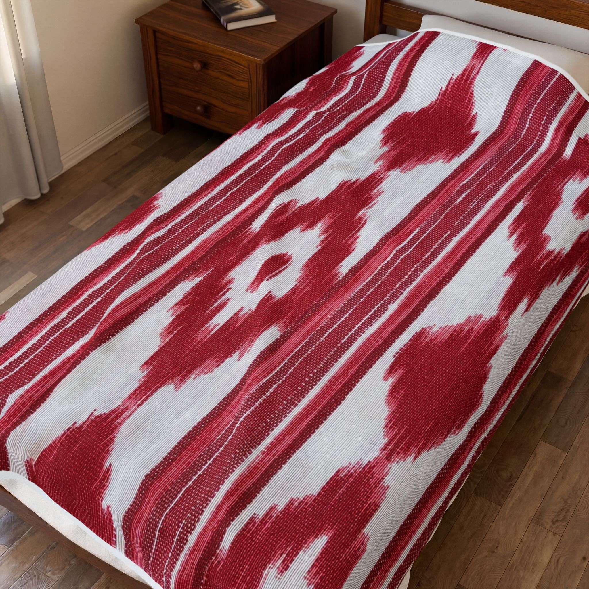 Velveteen Plush Blanket - Mallorca Ikat Design Red Velveteen Plush Blanket - Mallorca Ikat Design Red – Bild 6