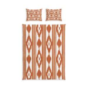 Meditating Monk Duvet Cover | Cotton Bed Set - Mallorca Design Orange, Tongue Design, Ikat