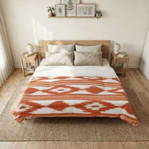 Orange Ikat Stripe Cotton Comforter | Southwestern Geometric Bedding - Design from Mallorca