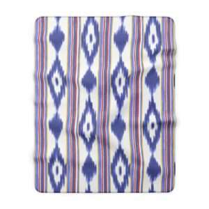 Blue Ikat Sherpa Blanket Cozy Boho Fleece Throw for Living Room, 30" x 40"