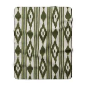Green Ikat Sherpa Blanket Cozy Boho Fleece Throw for Living Room