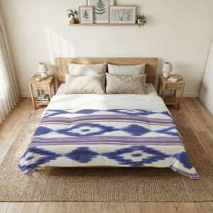 Blue Ikat Stripe Cotton Comforter | Southwestern Geometric Bedding - Design from Mallorca