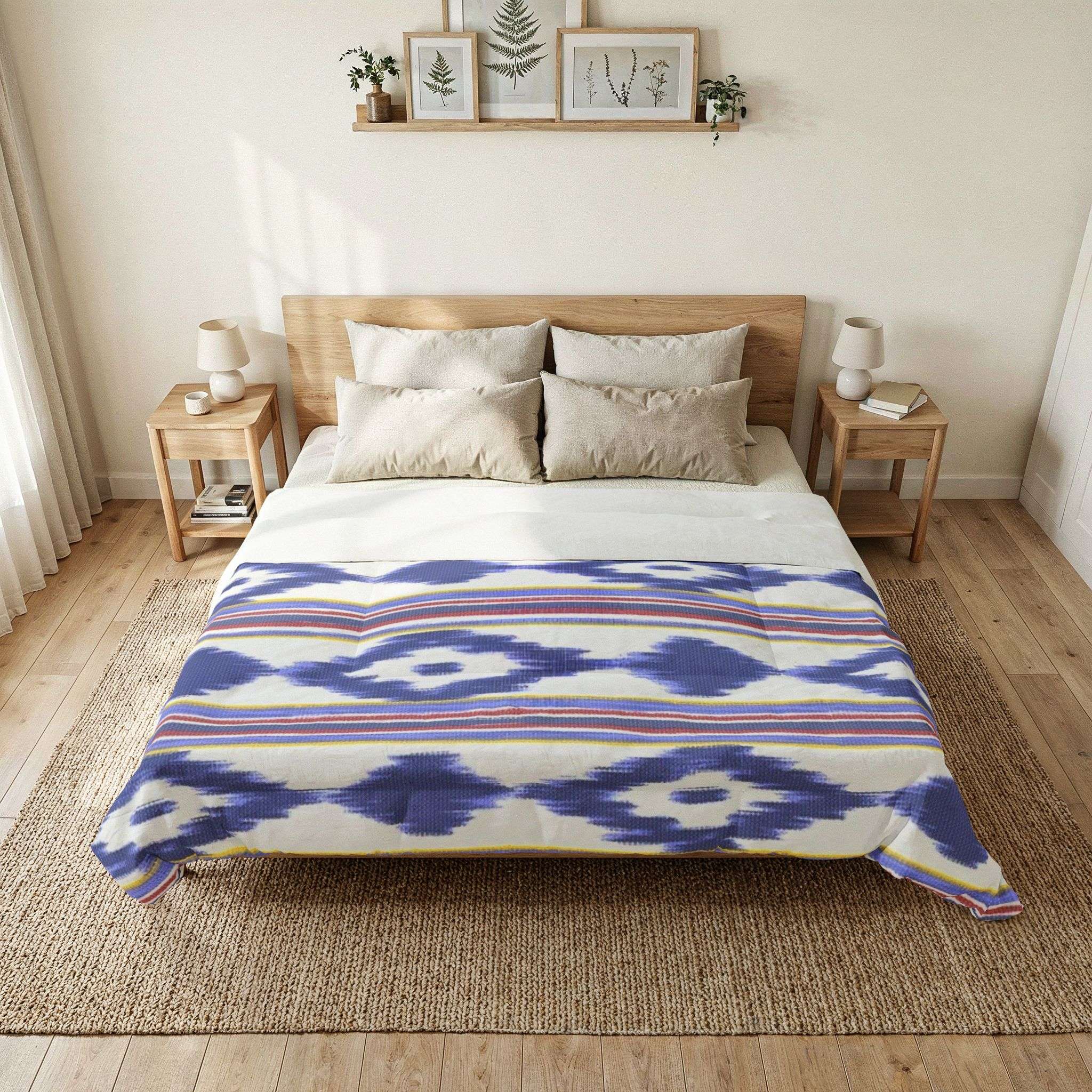 Blue Ikat Stripe Cotton Comforter | Southwestern Geometric Bedding - Design from Mallorca Blue Ikat Stripe Cotton Comforter | Southwestern Geometric Bedding - Design from Mallorca