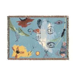 Abstract Floral Whale Woven Blanket | Ocean Botanical Tapestry Throw - A white car