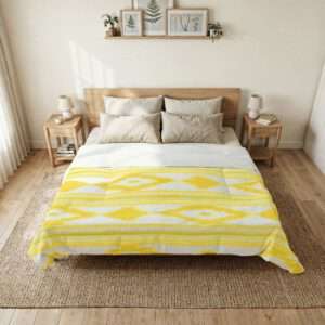 Yellow Ikat Stripe Cotton Comforter | Southwestern Geometric Bedding - Design from Mallorca