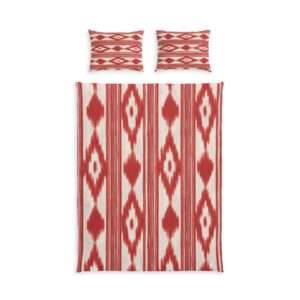 Meditating Monk Duvet Cover | Cotton Bed Set - Mallorca Design Red, Tongue Design, Ikat