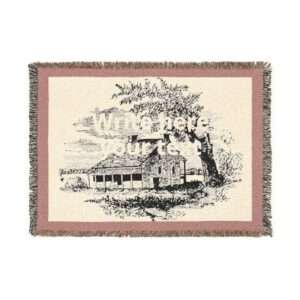 Vintage Cottage Scenic Woven Blanket | Customizable Text