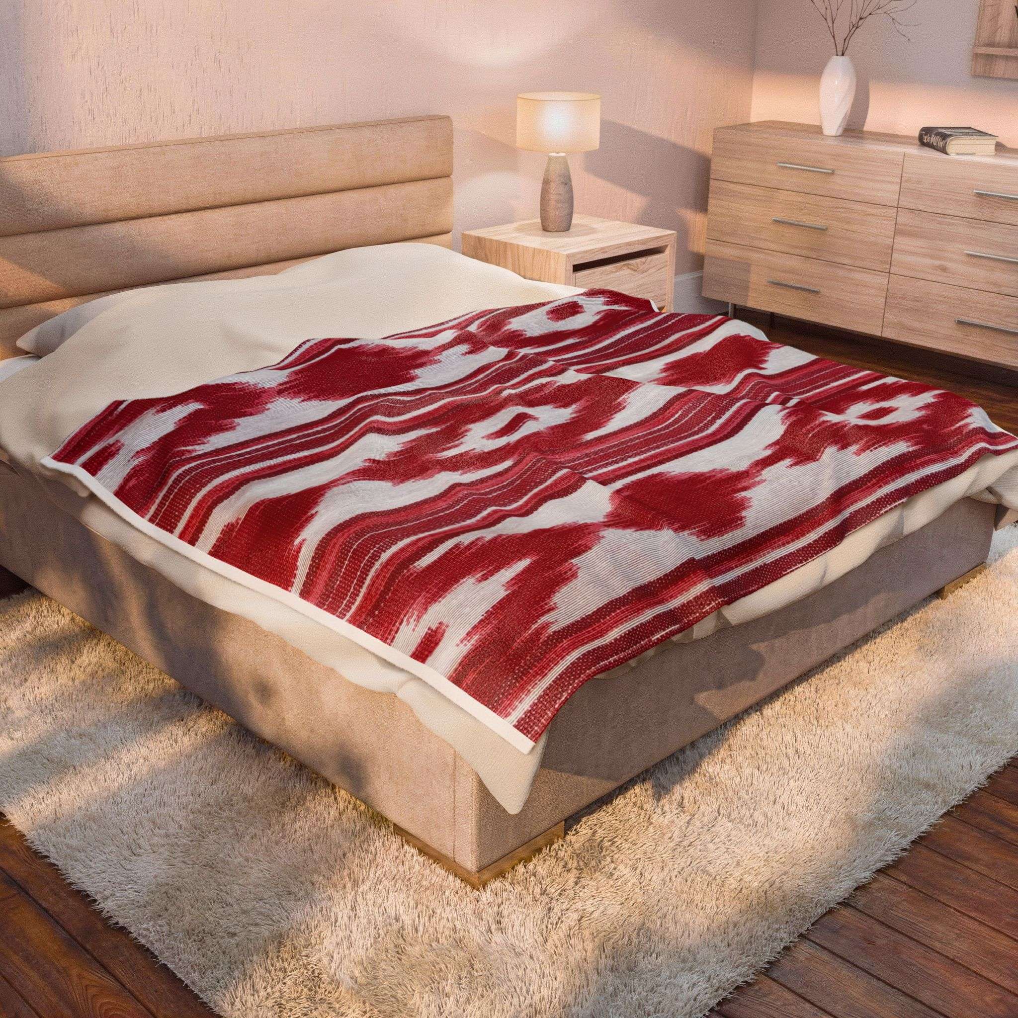 Velveteen Plush Blanket - Mallorca Ikat Design Red Velveteen Plush Blanket - Mallorca Ikat Design Red – Bild 7