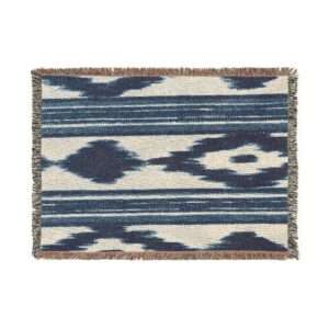 Southwestern Aztec Pattern Woven Blanket, Boho Home Decor - Mallorca Design Blue