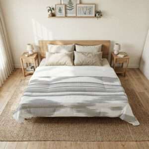Grey Ikat Stripe Cotton Comforter | Southwestern Geometric Bedding - Design from Mallorca