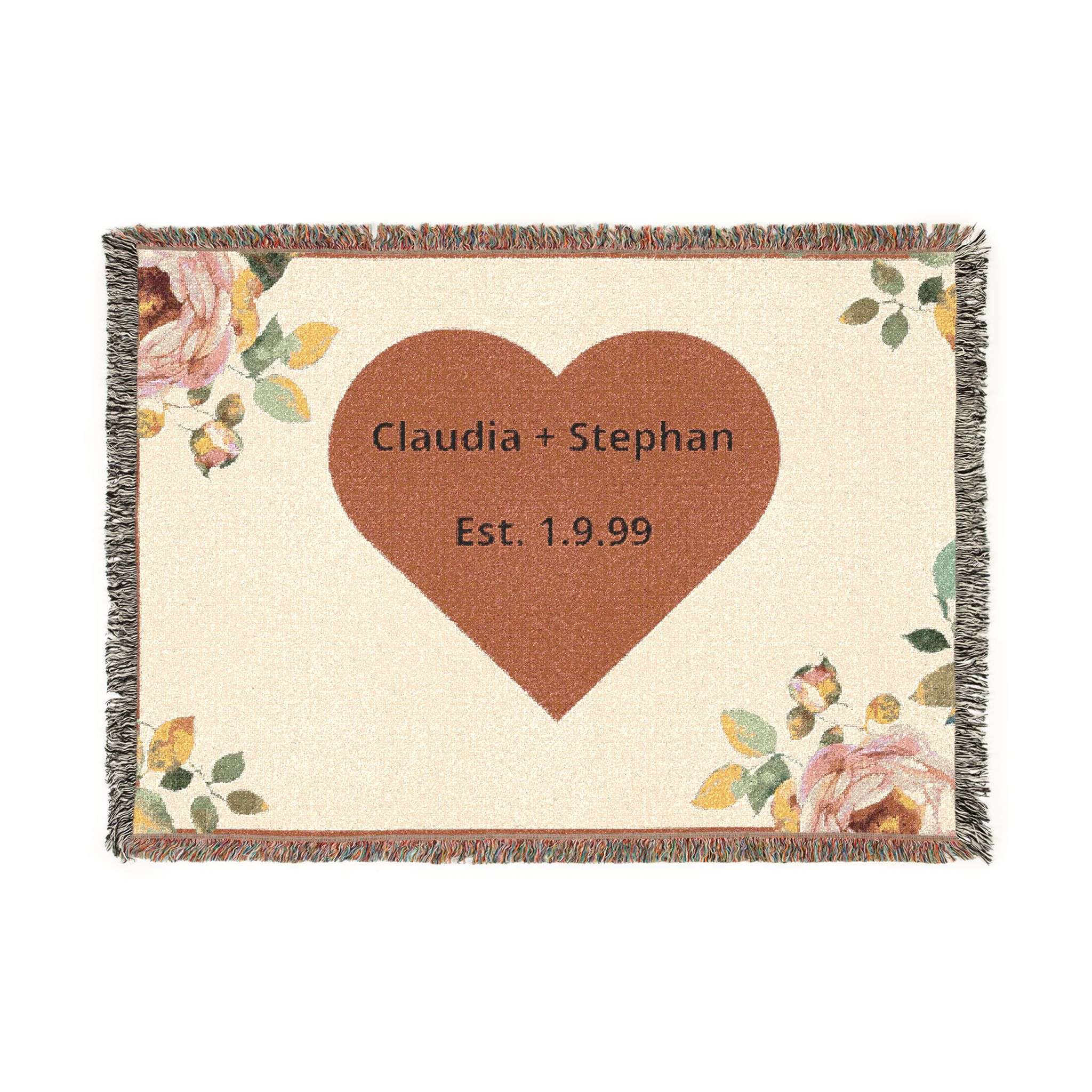 Floral Script Name Woven Blanket | Personalized Name and Date Floral Script Name Woven Blanket | Personalized Name and Date