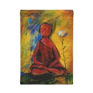 Meditating Figure Woven Wall Tapestry | Abstract Buddha Art, Floral Accent