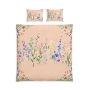 Watercolor Wildflowers | Duvet Cover Cotton Bed Set | Floral Pastel Bedding