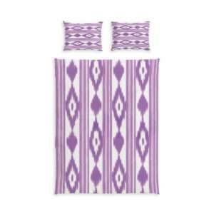 Meditating Monk Duvet Cover | Cotton Bed Set - Mallorca Design Pink, Tongue Design, Ikat