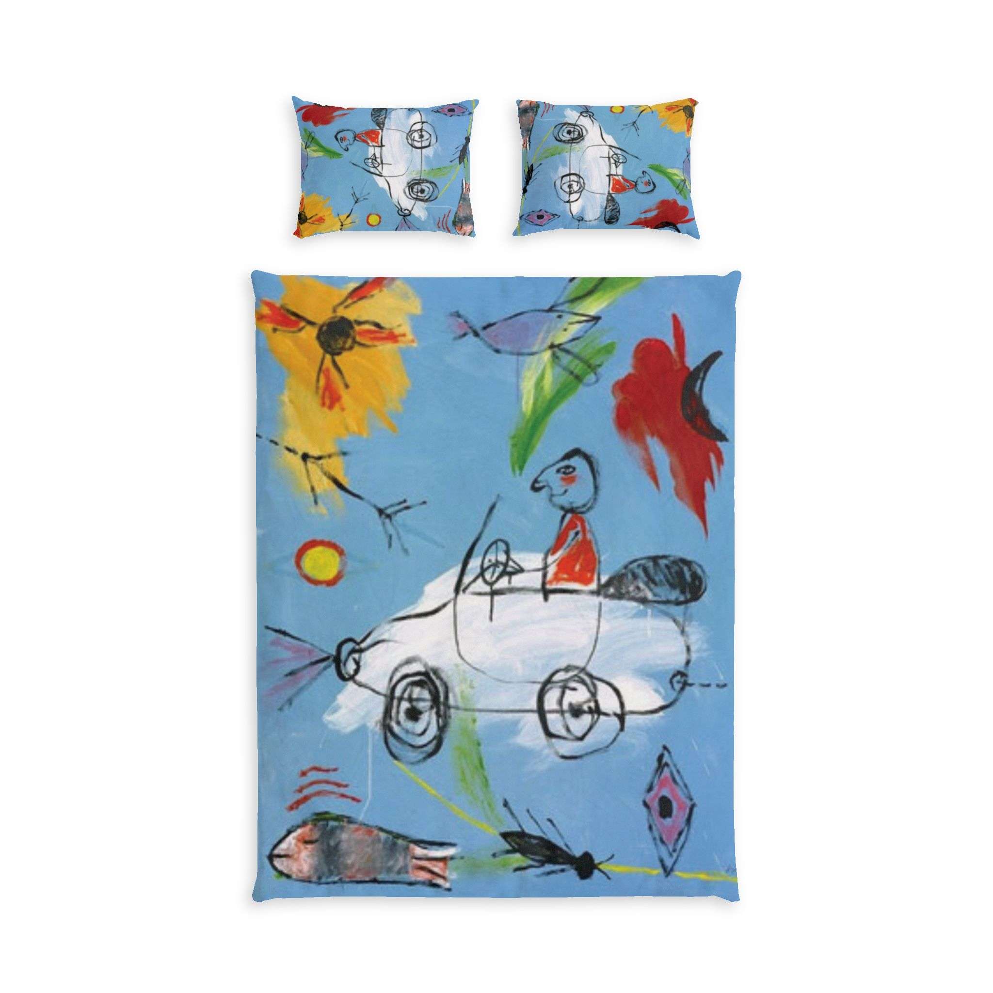 Meditating Monk Duvet Cover | Cotton Bed Set - The white car - For children`s room Meditating Monk Duvet Cover | Cotton Bed Set - The white car - For children`s room