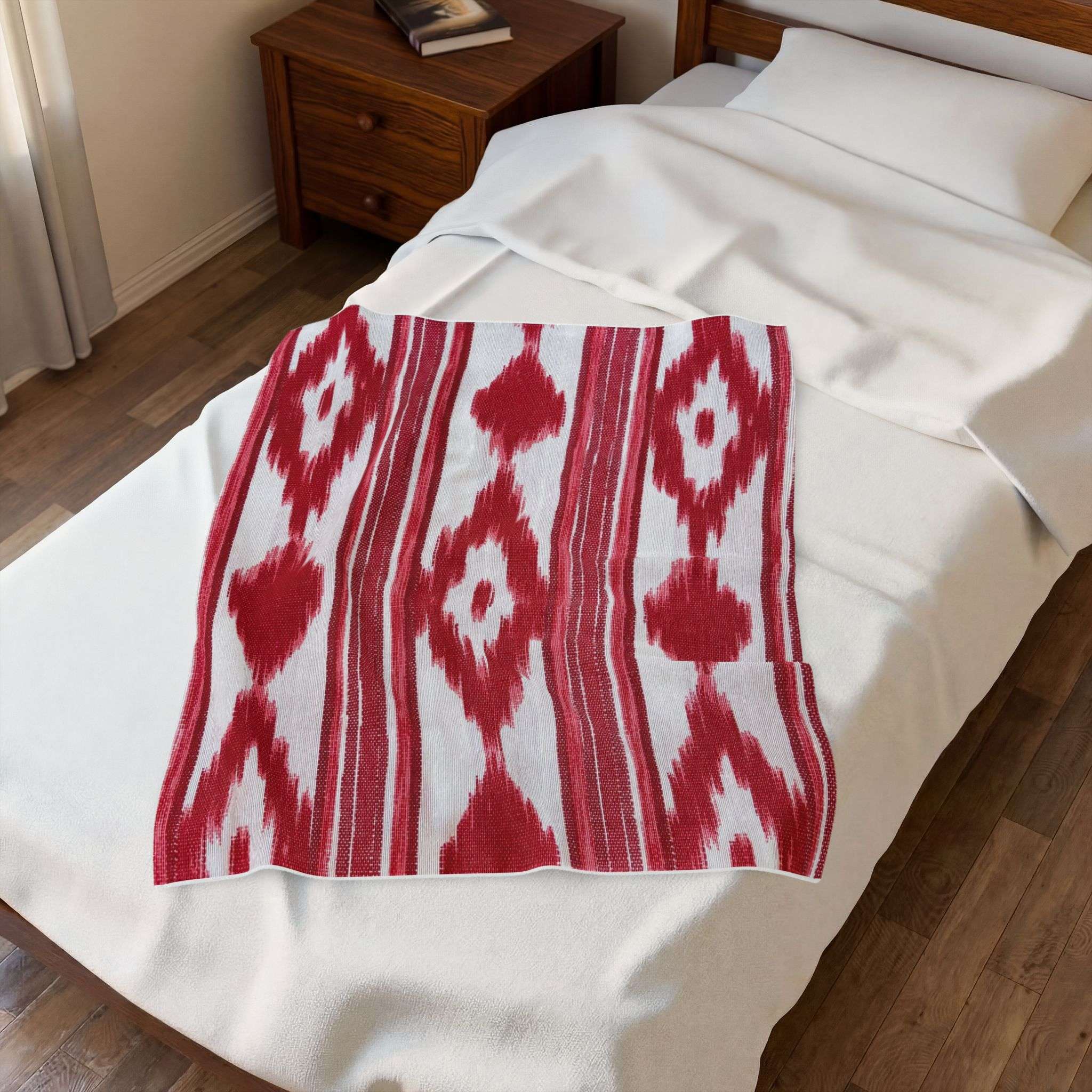 Velveteen Plush Blanket - Mallorca Ikat Design Red Velveteen Plush Blanket - Mallorca Ikat Design Red – Bild 2