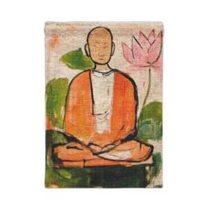 Meditating Figure Woven Wall Tapestry | Abstract Buddha Art, Floral Accent