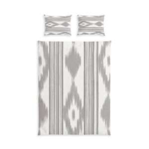 Meditating Monk Duvet Cover | Cotton Bed Set - Mallorca Design Grey, Tongue Design, Ikat