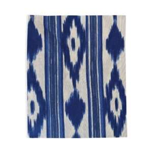 Blue Ikat Pattern Velveteen Plush Blanket - Mallorca Ikat Design Blue