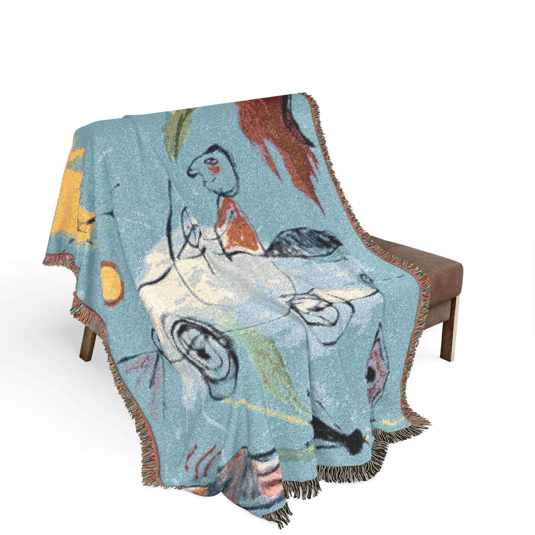 Abstract Floral Whale Woven Blanket | Ocean Botanical Tapestry Throw - A white car Abstract Floral Whale Woven Blanket | Ocean Botanical Tapestry Throw - A white car – Bild 3
