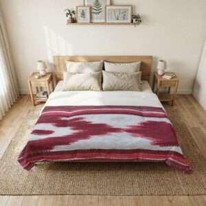 Red Ikat Stripe Cotton Comforter | Southwestern Geometric Bedding - Design from Mallorca