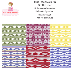 Stoffmuster-Set Zungenstoff Mallorca | 6 Farbproben Ikat Telas de Lengua | Roba de Llengues | Musterkollektion Polsterstoff Dekostoff