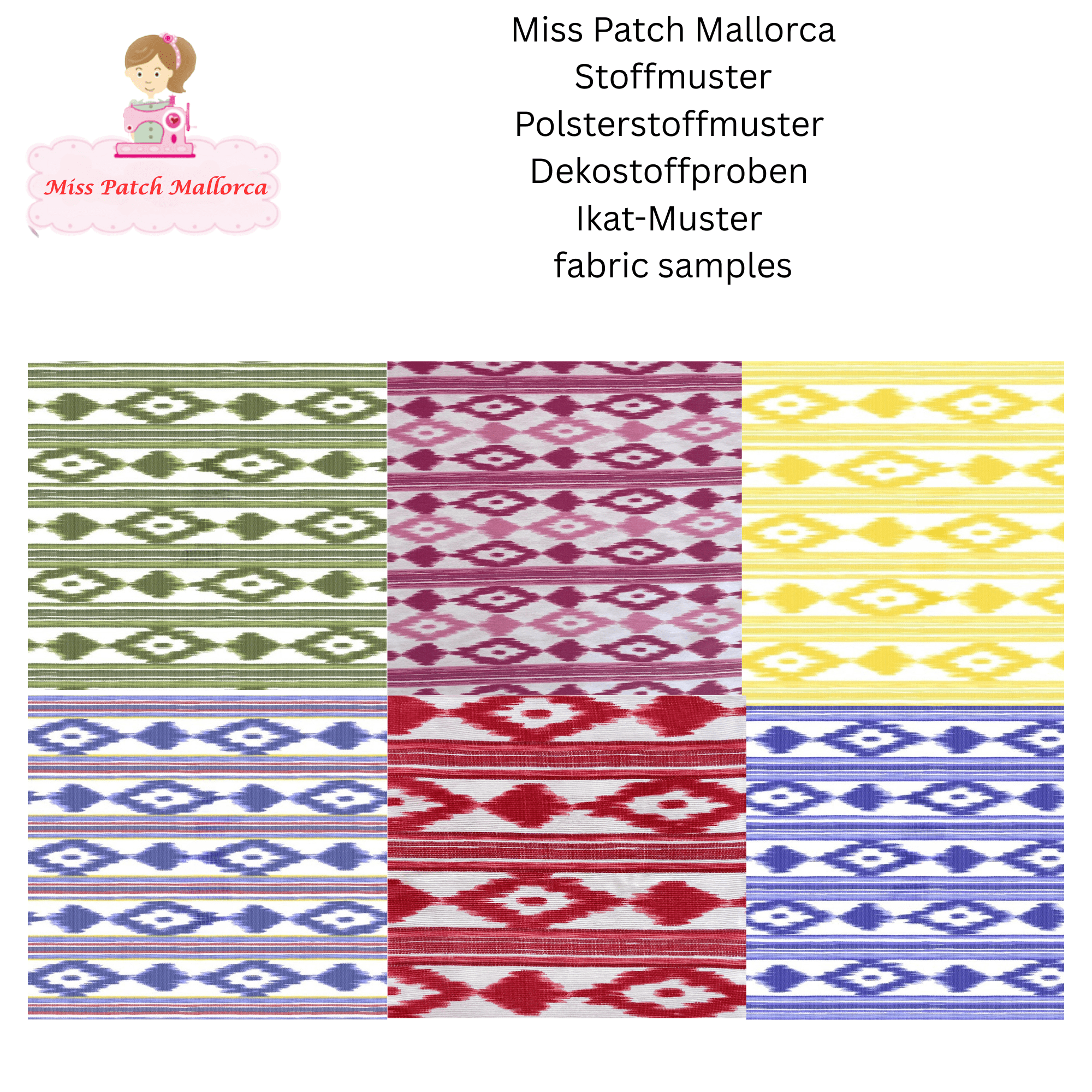Stoffmuster-Set Zungenstoff Mallorca | 6 Farbproben Ikat Telas de Lengua | Roba de Llengues | Musterkollektion Polsterstoff Dekostoff Stoffmuster-Set Zungenstoff Mallorca | 6 Farbproben Ikat Telas de Lengua | Roba de Llengues | Musterkollektion Polsterstoff Dekostoff